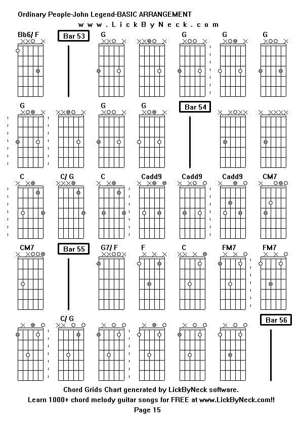 Chord Grids Chart of chord melody fingerstyle guitar song-Ordinary People-John Legend-BASIC ARRANGEMENT,generated by LickByNeck software.